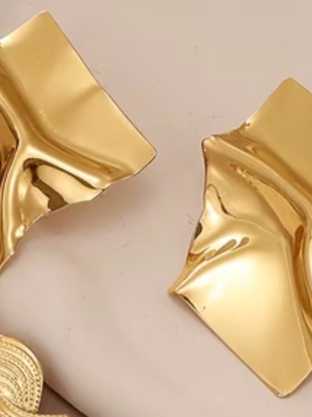 Gold Statement Folded Metal Earrings - Women Jewelry